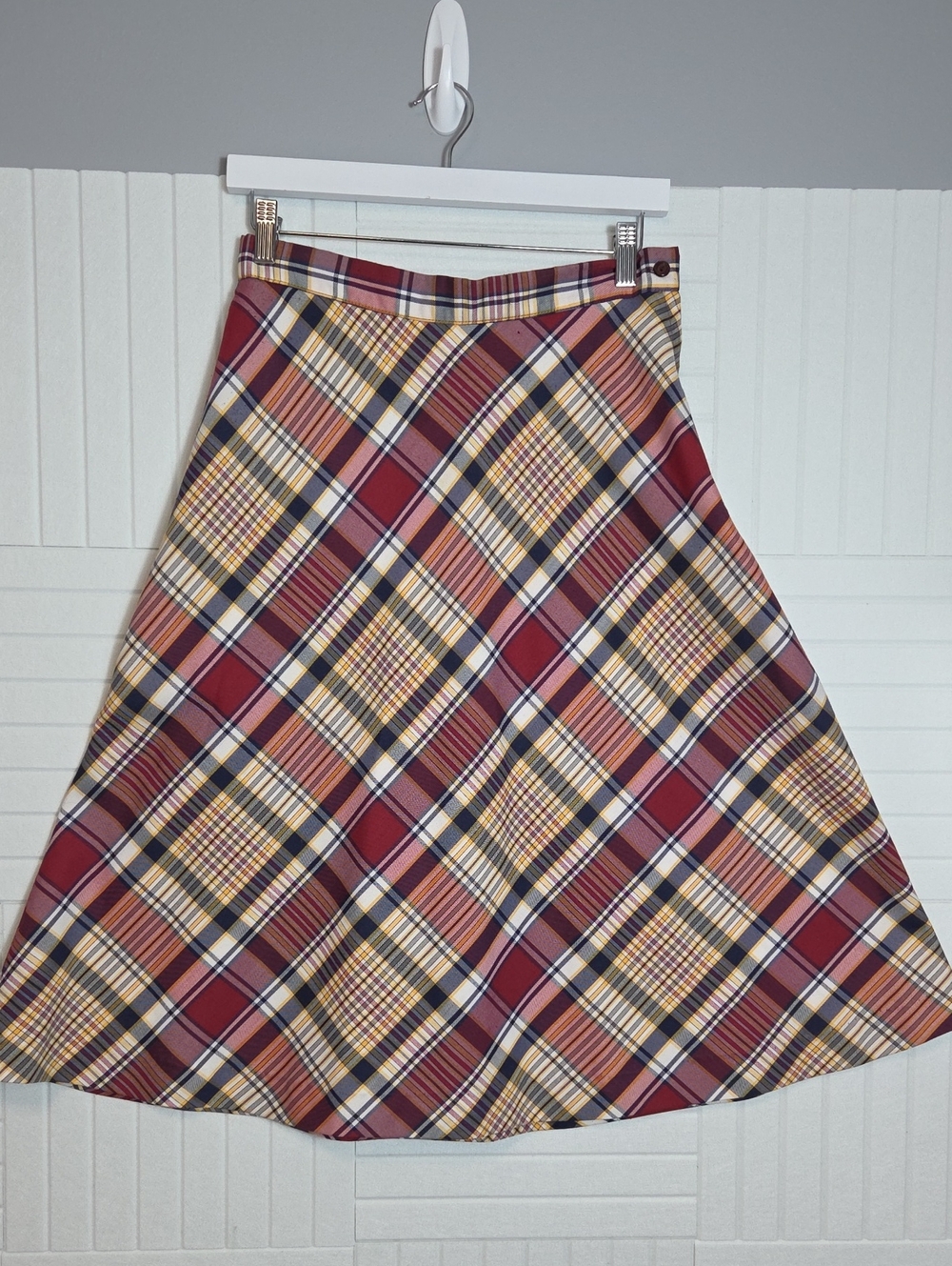 Vintage 70s Plaid A-Line Skirt Union Made In USA Size 14
